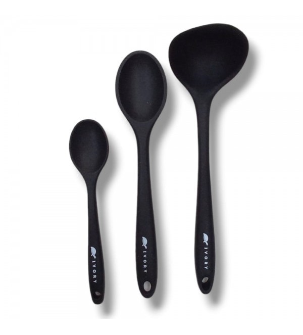 3'lü silikon set 1 kepçe 1 kaşık (27.5cm) 1 kaşık (20 cm) SİYAH 3'lü silikon set 1 kepçe 1 kaşık (27.5cm) 1 kaşık (20 cm) SİYAH